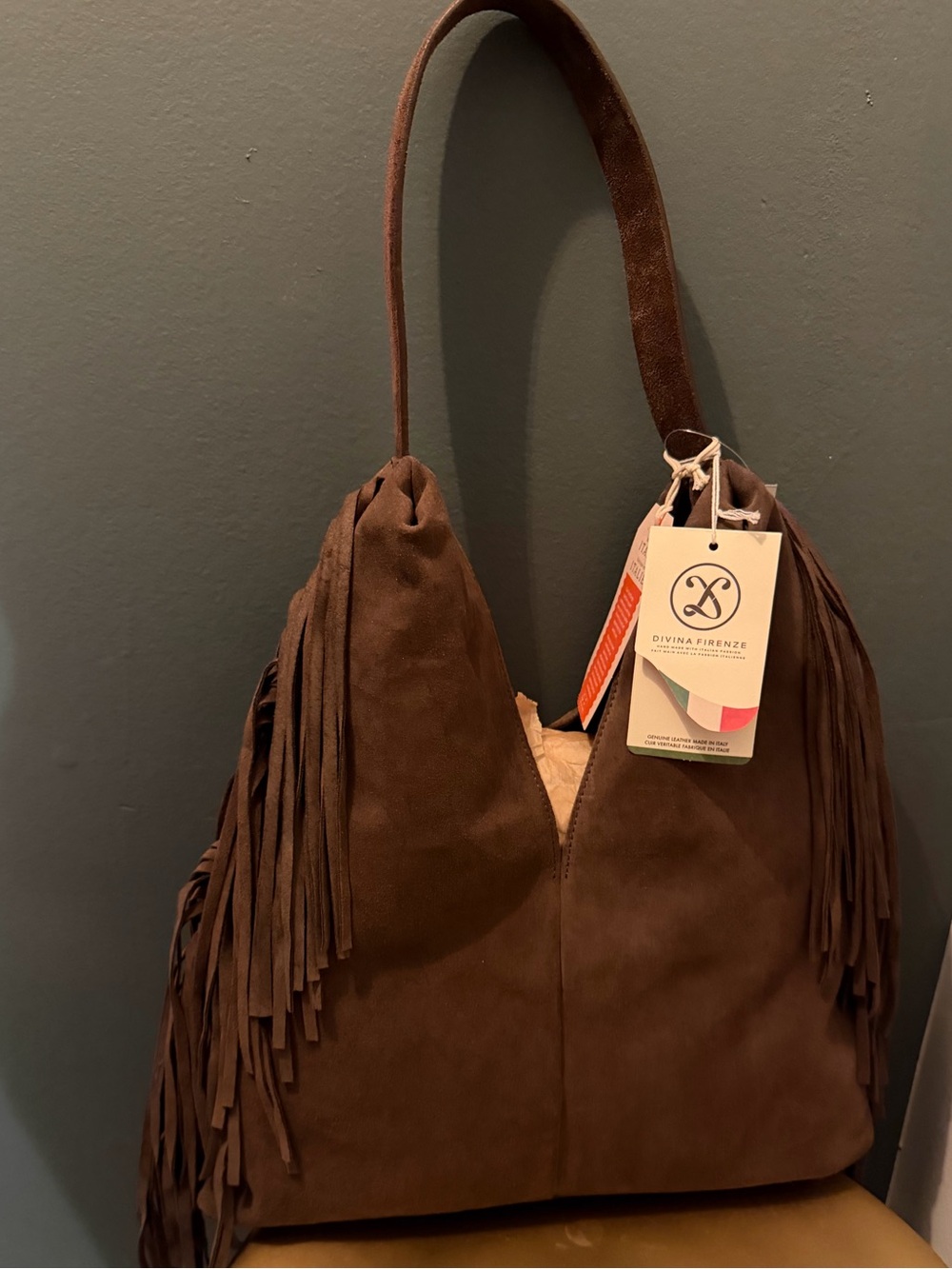 Brown Suede Fringe Shoulder Bag - Picture 3 of 4